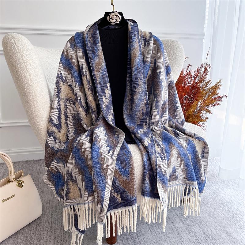 Warm Winter Scarf for Women Luxury Pashmina Emboridery Shawl Thick Cashmere Poncho Cape Lady Elegant Bufanda Hijab Winter Stole