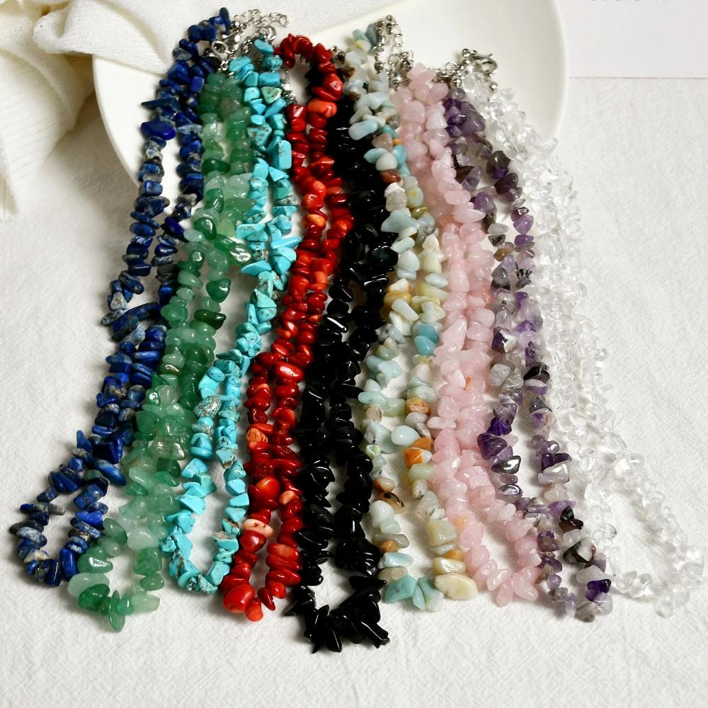 New Fashion Bohemian Jewelry Natural Stone Chokers Chips Lapis Rose Quartz Amethyst Crystal Necklaces Women Jewelry