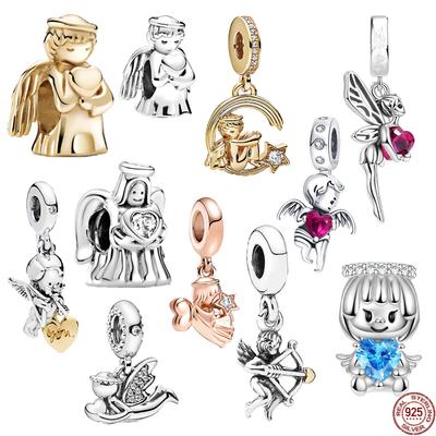 HotSale S925 Sterling Ezüst Szív Szárnyas Angyal Guardian Dangle Charm Bead Fit Eredeti karkötő DIY divatékszer ajándék