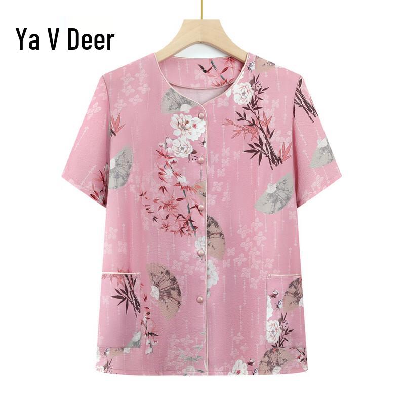 Yalu Mid-Aged Women s Summer Short Sleeve New Chinese Style Top & Set 4XL