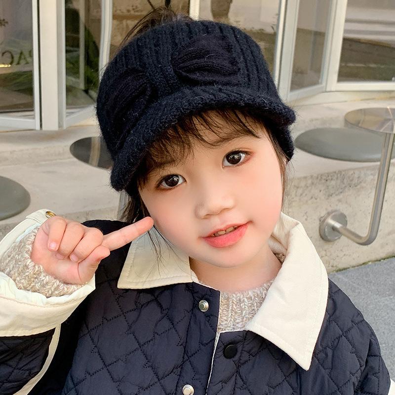 Empty Top Ear Protection Woolen Hat Baby Girl Bow Knitted Duckbill Hats 3-10Year Kids Winter Warm Earmuffs Cap Children Beanies
