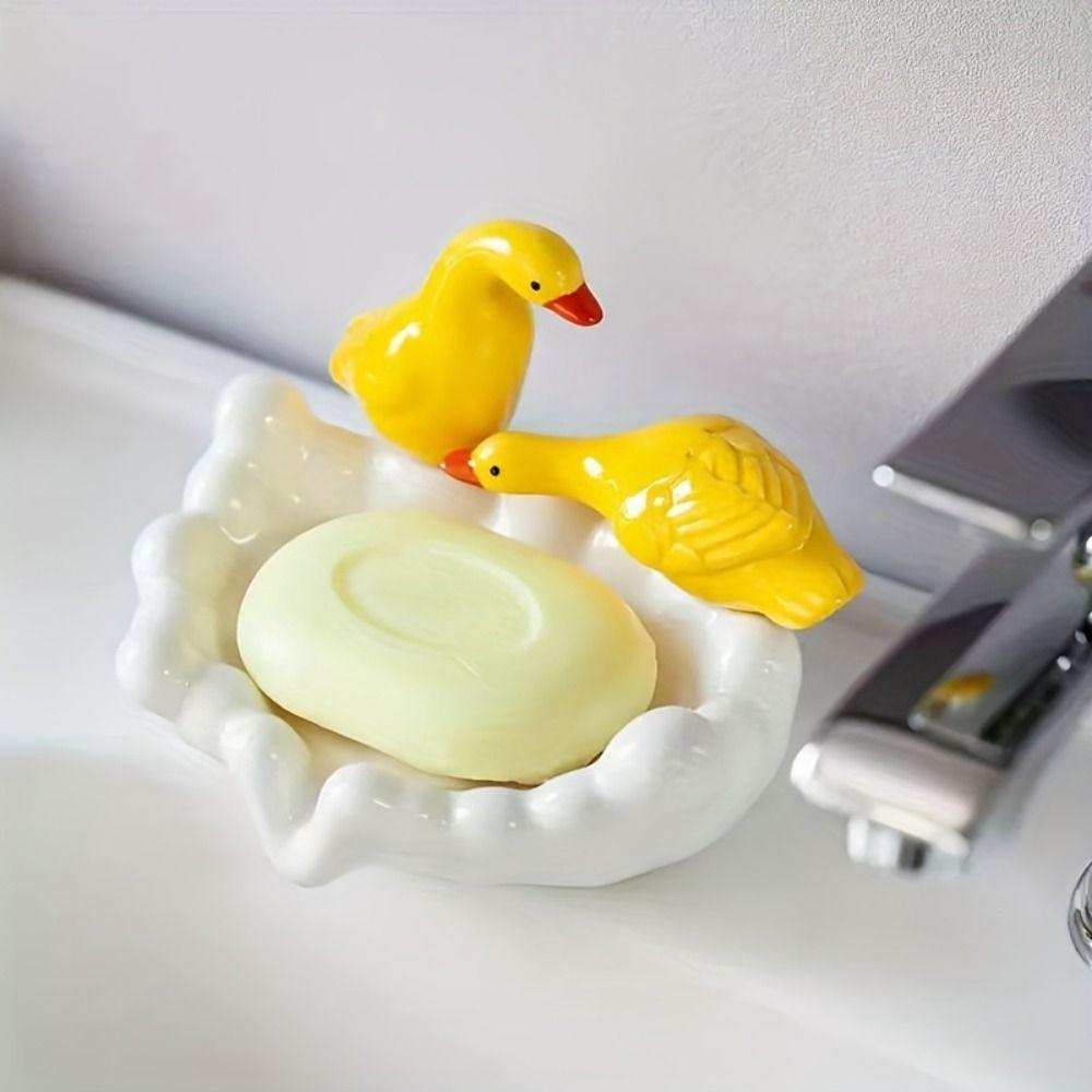 High-end Soap Tray Cartoon Soap Dish Drain Rack Decorative Duck Soap Holder  Toilet