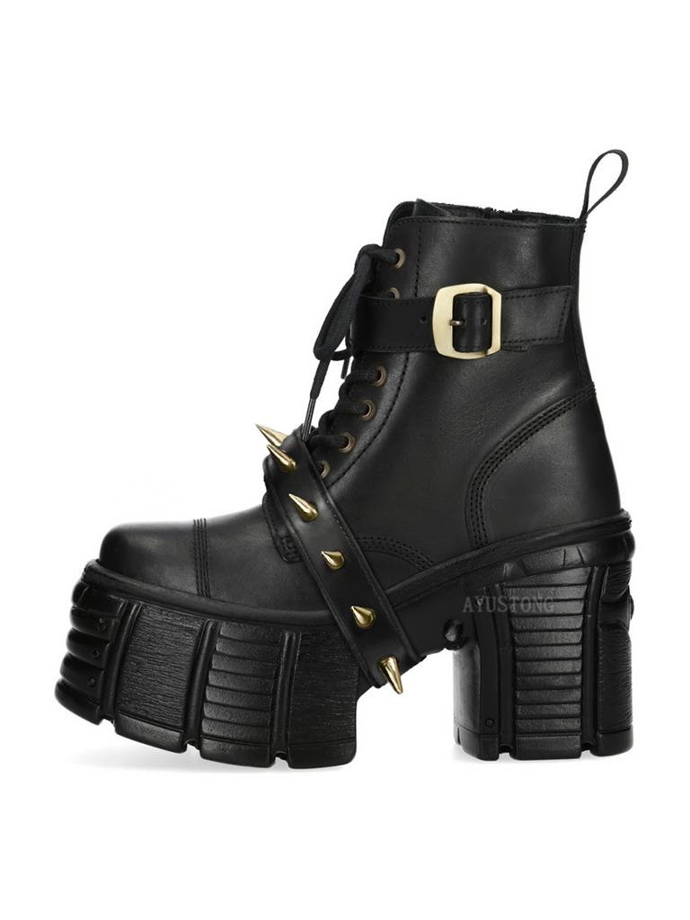 Thick Sole Round Belt Buckle Women's Short Boots 2025 Autumn New Street Punk Rock Lace-Up Boots Thick Heel Casual Boots