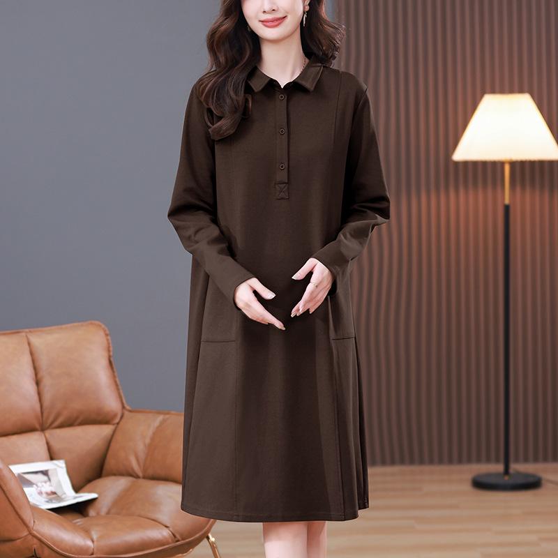 Women's Plus Size Slimming Sweatshirt Dress - Casual Long Sleeve, Age-Reducing for Middle-Aged Moms, Spring & Autumn 2024 Collection