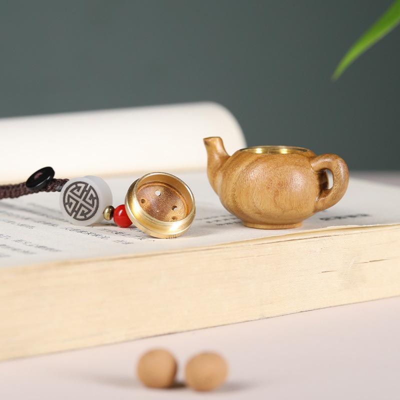 Green Sandalwood Teapot Pendant Keychain for Bags & Cars - Unisex Accessory