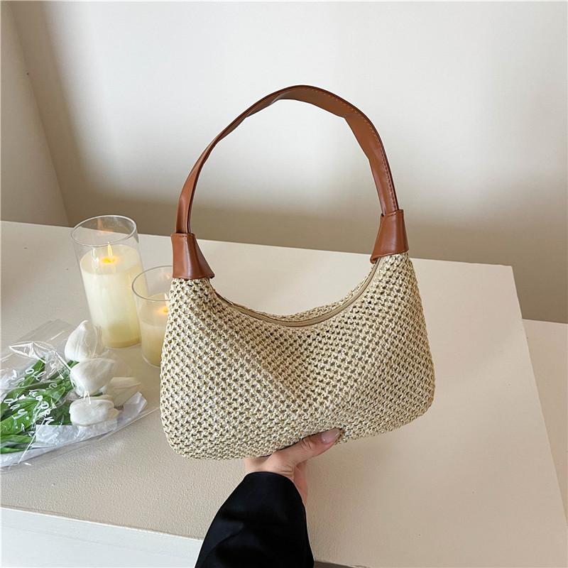 Trend Woven Bag Women's 2025 New Casual Straw Shoulder Bag Mori Beach Ins Tote Bag Underarm Bag