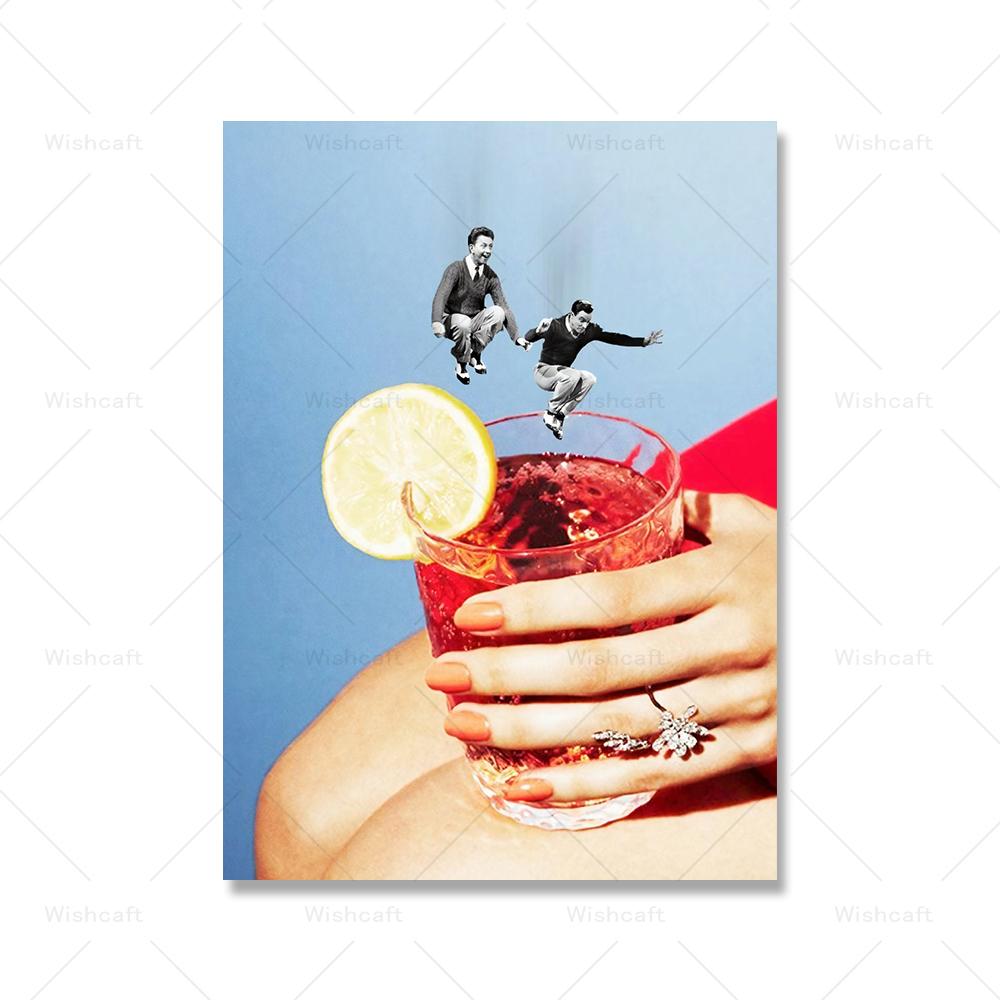 

Веселые коктейльные настенные картины для кухни и столовой, красное вино, бутылка шампанского, поп-картина на холсте, синхронные пловцы, плакаты, принты 21x30cm No Framed