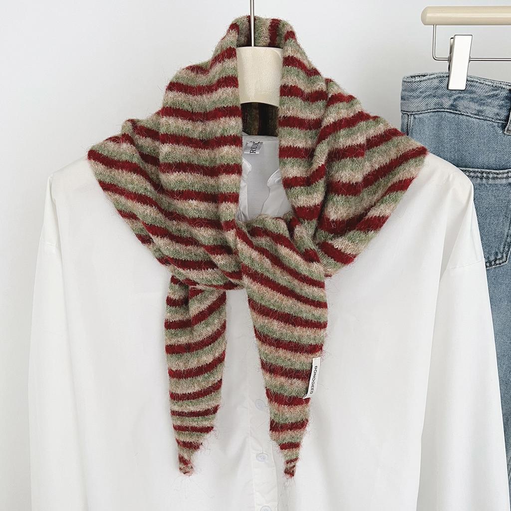  New Wool Fashion Knitted Triangle Hijab Wraps Women Winter Stripe Shawl Scarf Shoulder Shawl Neckerchief