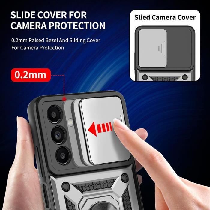 Coque + 2 Verres Trempés pour Samsung Galaxy S25, Bumper Rigide Antichoc avec Support Arrière et Protection Caméra - Argenté
