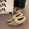2026 New Spring Autumn Women Fleece Lined Loafer Shoes Concise Short Plush Shoes Eelgant Slip On Dress Thick Heel Pumps Shoes