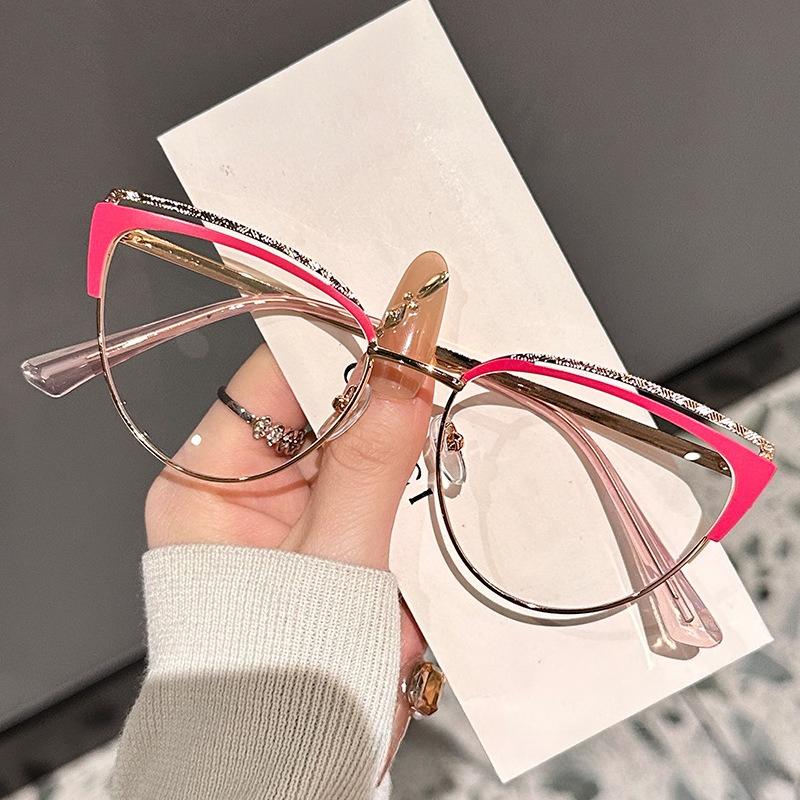 Hollowed-out Cat-eye Women's Fashion Metal Anti-blue Light Non-prescription Glasses