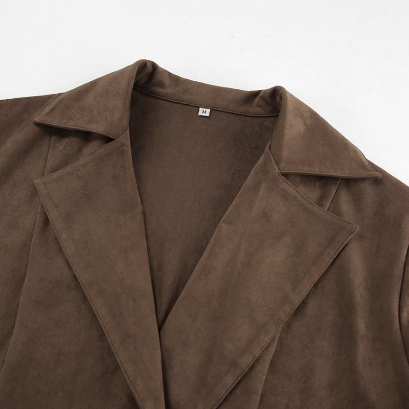Womens Faux Suede Wrap Tie Coat 2026 Fall Winter Vintage Commute Blazer Collar Jacket
