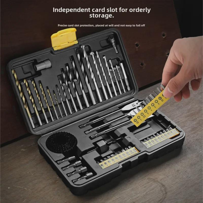 63-Piece Drill Bit Set: Twist, Woodworking, Flat, Center, and Cement Drills