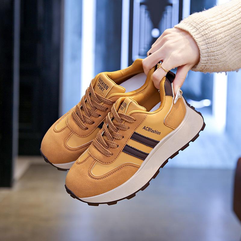 

Leather sneakers women s spring new soft-soled running shoes size trendy shoes 40 жёлтый