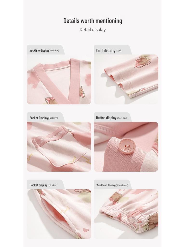 Damen Pyjama-Cardigan-Set aus reiner Baumwolle mit langen Ärmeln - Niedlich und locker für Frühling und Herbst