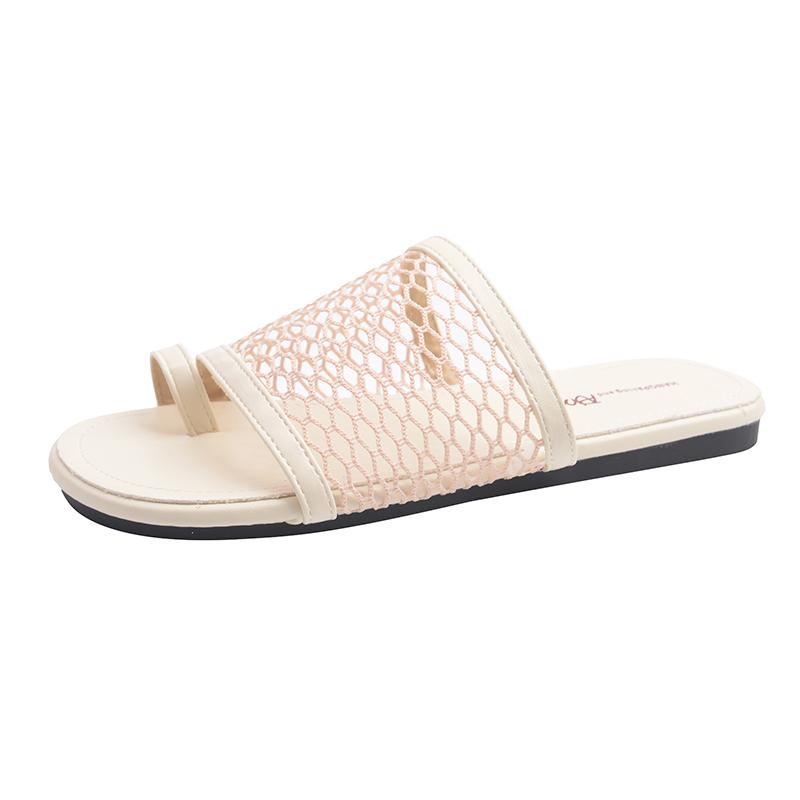 Fashion 2025 New Women's Elegant Slippers Flat Sole Large Mesh Upper Square Toe Women's Fashionable Dress Daily Commute Roman Shoes