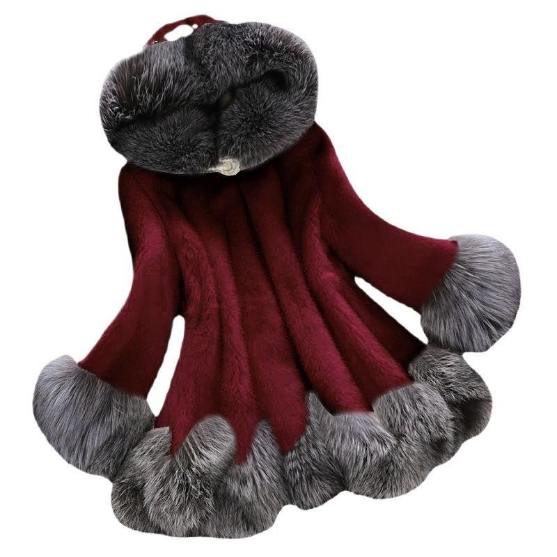 New Winter Imitation Mink Imitation Fur Coat Coat Women's Medium and Long Hooded Slim Imitation Fox Hair