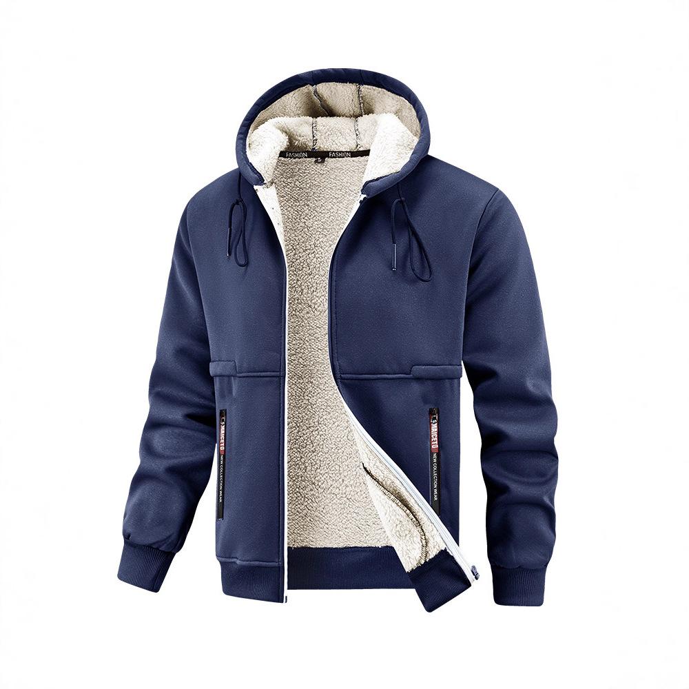Autumn and Winter Sherpa Jacket Men's Casual Thickened Hooded Youth Coat Jacket Tops for Men