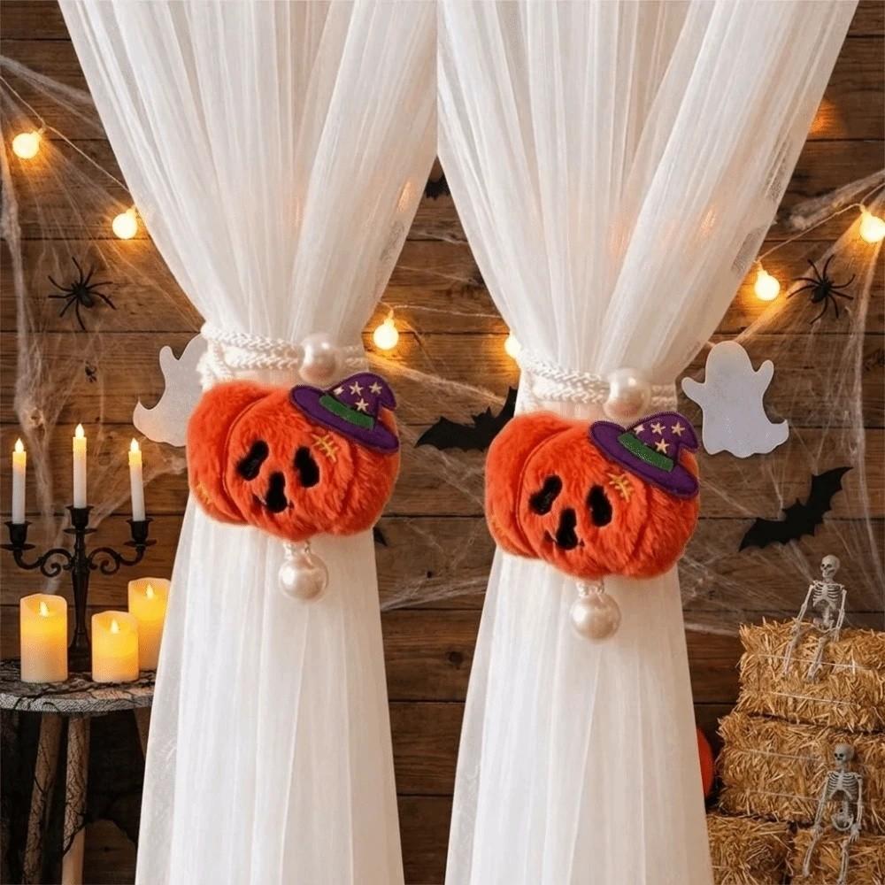 2Pcs Cartoon Halloween Curtain Ties Cute Ghost Curtain Buckles  Holiday Decoration