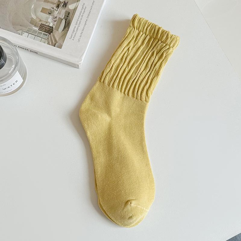Female Spring and Autumn Pure Color Sweet Bubble Mouth Loose Tube Cotton Socks