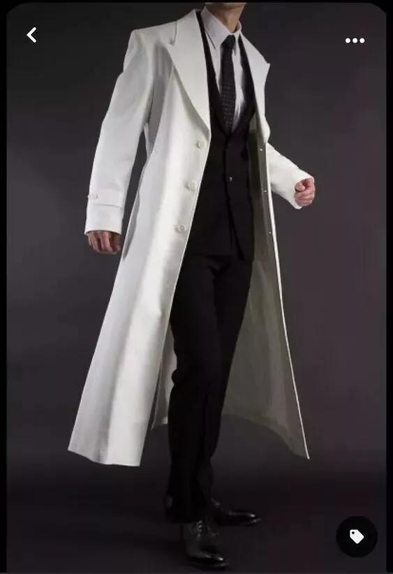 Handmade Formal Casual Workwear Stylish White Men Genuine Leather Trench Coat