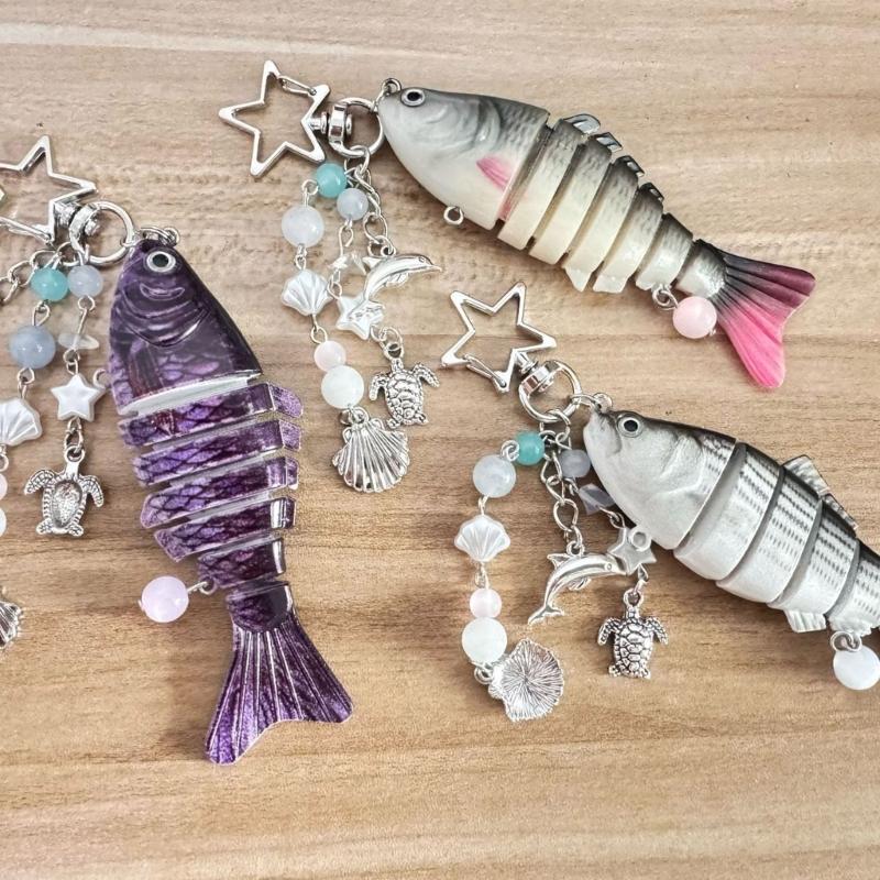 Lightweight Fishing Themed Key Ring With Realistic Detailing Flexible Articulated Body Keychain For Anglers Gifts