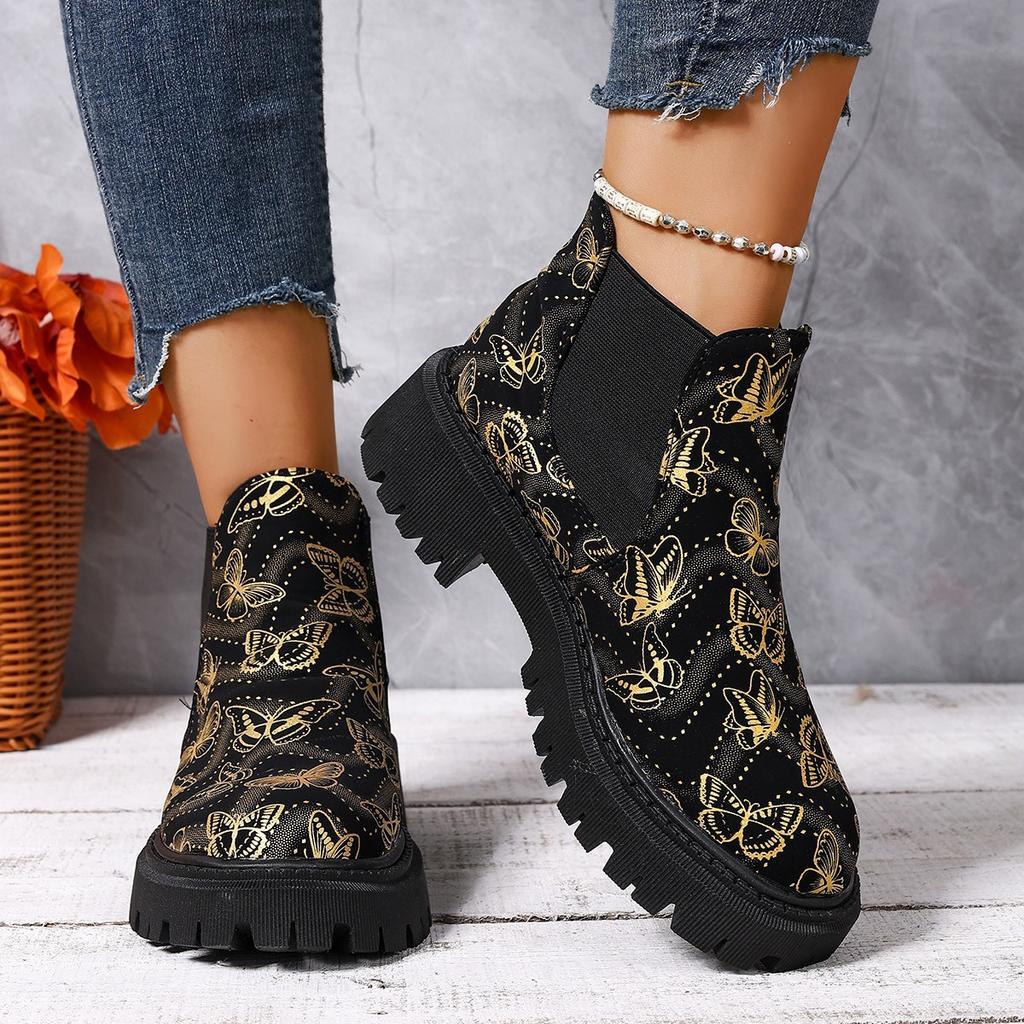 Fashion Fashionable New 2025 Round Headed Butterfly Sexy Casual Work Boots for Winter Comfortable Non Slip Elegant Women's Boots