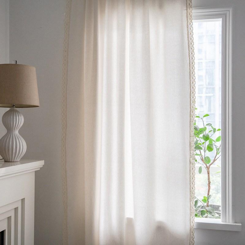 Cotton Linen American Style White Curtain Blackout Thick with Sun Lace Drape for The Luxury Living Room Curtains Home Decoretion
