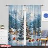 Set Of 2 Flat Printing Christmas Party Curtain Polyester Without Electricity Holiday Decorations Perfect Made
