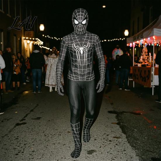 Full Body Costume Spider Hero Bodysuit with Mask Coverage Zentai for Boys Mask Kids Adults Stretchy Cosplay Outfit Fancy Dress Halloween Masquerade