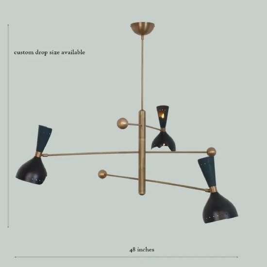 Italian-Style 3-Arm Raw Brass Sputnik Chandelier – Mid-Century Modern Ceiling Pendant Light Fixture