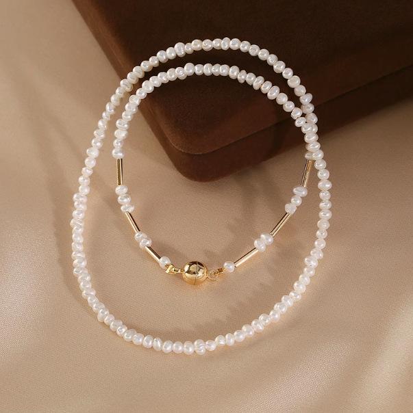 Irregular pearl necklace strong magnetic round magnet collarbone neck chain