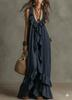 2026 Casual Bohemian Urban V-Neck Short Sleeve Ruffle Edge Vintage Dress Vacation Style