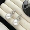 S925 Silver Needle Geometric Zirconia & Pearl Dangle Earrings - Light Luxury, Elegant, Versatile Fashion Accessory