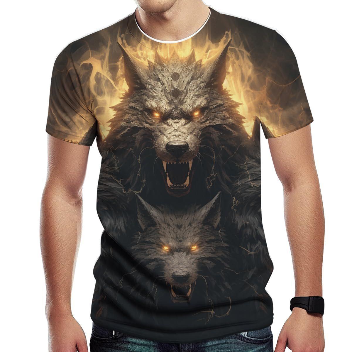 

Летняя футболка с 3D-принтом, мужская футболка с круглым вырезом и короткими рукавами с рисунком волка XL