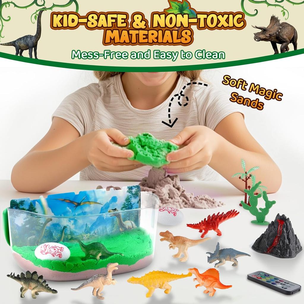 Dinosaur Terrarium Kit Gifts for Kids - DIY Night Light Up with Remote - Dinosaur Toys Arts and Crafts for Boys Fun Christmas Birthday Gifts for Ages