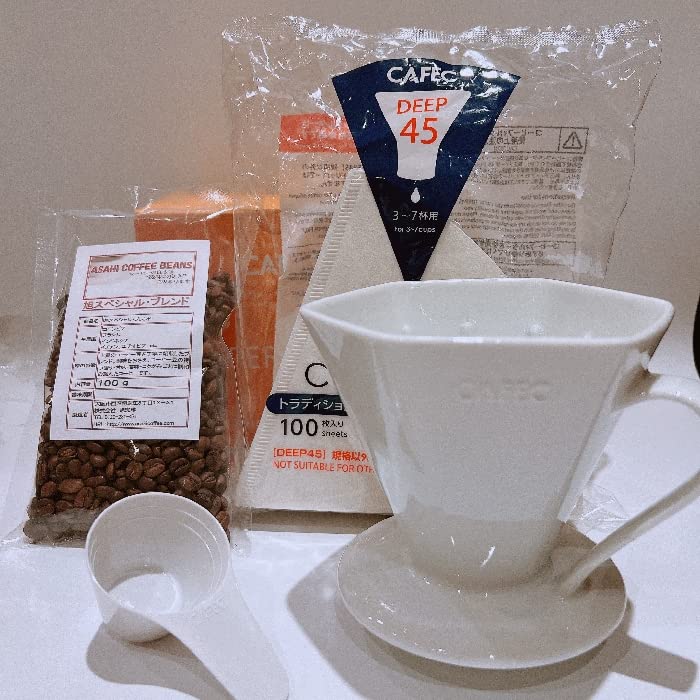 

Coffee Bean Set Sanyo Sangyo Arita Ware Deep Dripper PRO PRO for 3 to 7 Cups CAFEC MADE IN JAPAN Paper Medium DA-45W (Traditional DDF-100W + Grind)