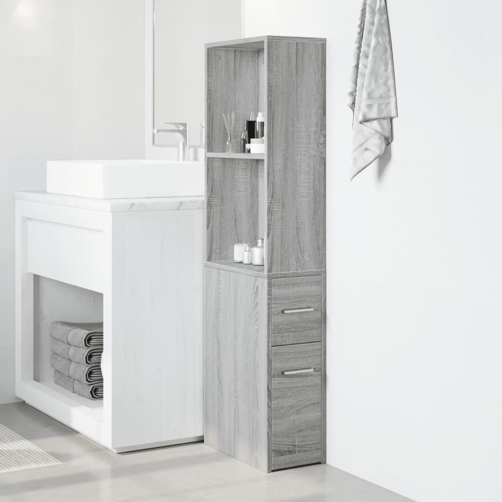Narrow Bathroom Cabinet with Casters Gray Sonoma Particleboard