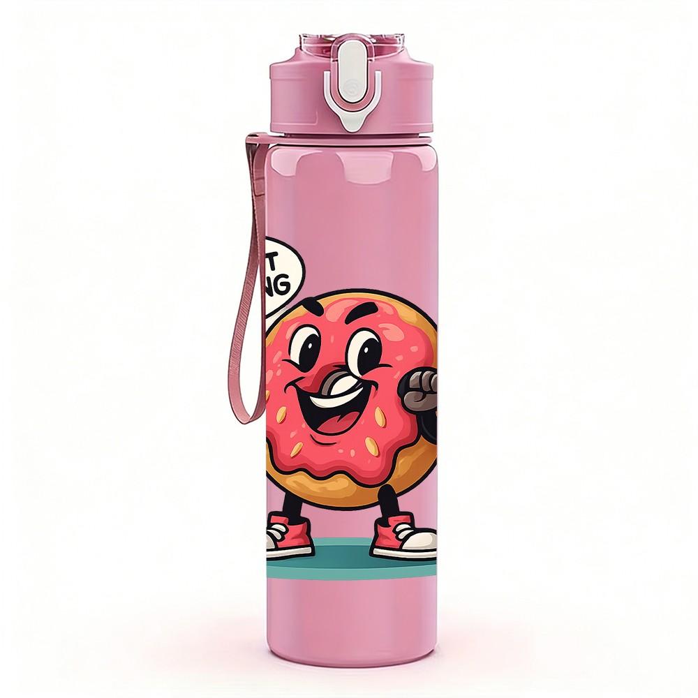 1PC Weight Lifting Gym Cartoon Character Pattern 750ml Color Plastic Sports Water Bottle Leakproof Flip Straw Lid Suitable for Sports Office Home Use