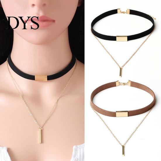 Punk Necklace Women Vintage Faux Suede Multilayer Polished Clavicle Choker Pendant for Party Fashion Necklaces