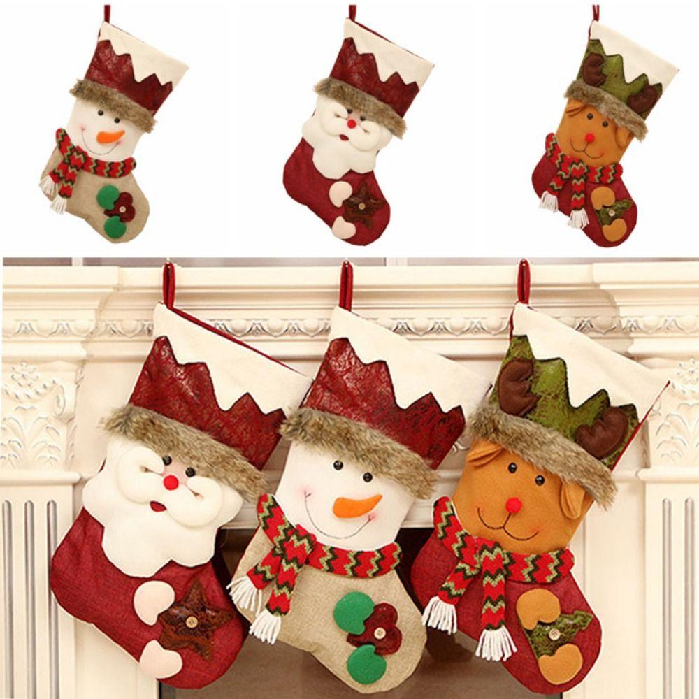 3D Christmas Socks Cartoon Christmas Tree Ornaments Rustic Candy Gift Bags Xmas Tree Pendants