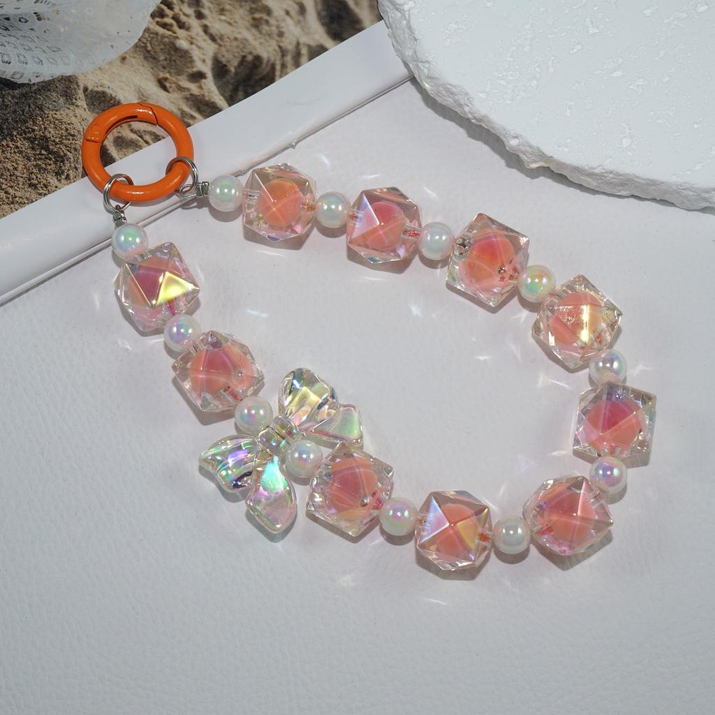 Mobile phone lanyard colorful crystal bead chain lanyard Rubik's Cube bow jewelry pendant mobile phone wrist bracelet