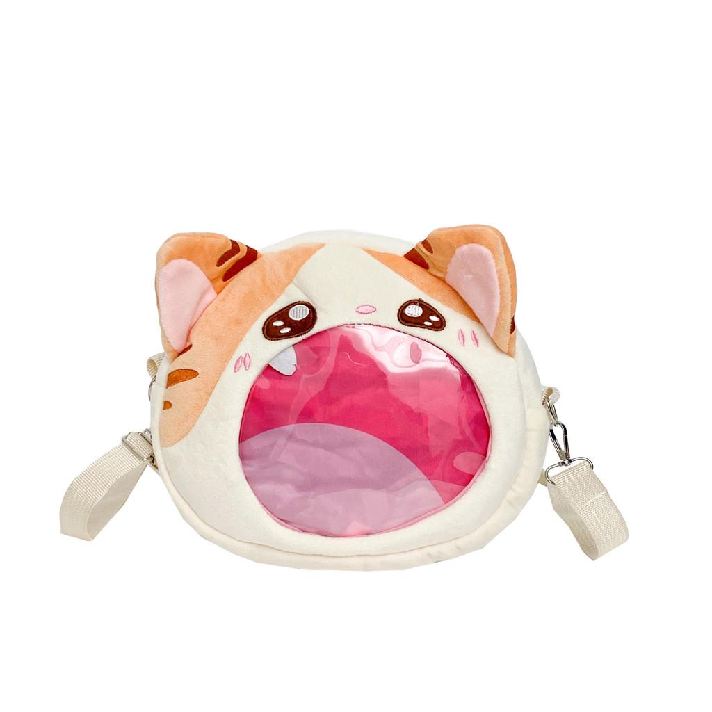 Big Mouth Mew Cartoon Cat Shoulder Bag With Nylon Material For Daily Use
