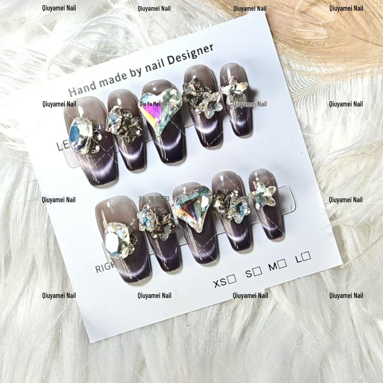 

Фиолетовые французские ногти-бабочки и сердечки с крошкой бриллиантов и акцентами из кристаллов K9 Medium M