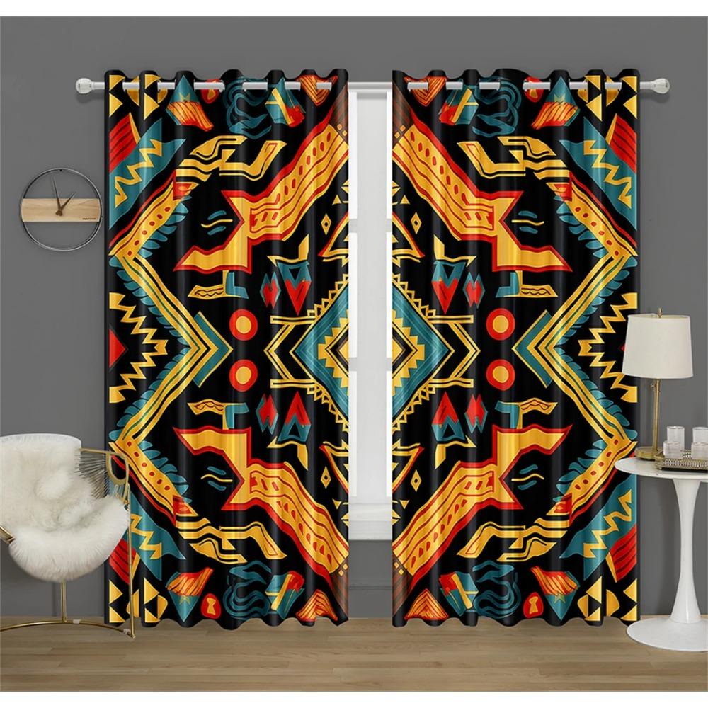 3D Aztec Pattern Decorative Curtains Masks Regional Style Print Curtains Bedroom Living Room Kitchen Decor 2 Pcs