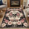 Gothic Skull Floral Pattern Area Mat Non-Slip Rectangle Floor Mat for Indoor Outdoor Garden Patio Handmade Polyester Decorative