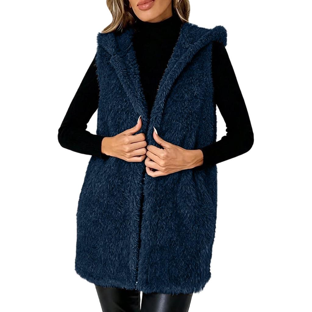 Women's Sleeveless Open-Front Fuzzy Vest Cozy Outerwear for Fall and Winter