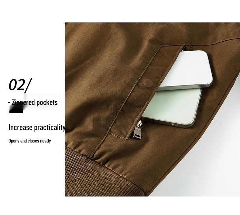 2025 Men's Double-Sided Washed Cotton Flight Jacket with Lambswool for Autumn/Winter