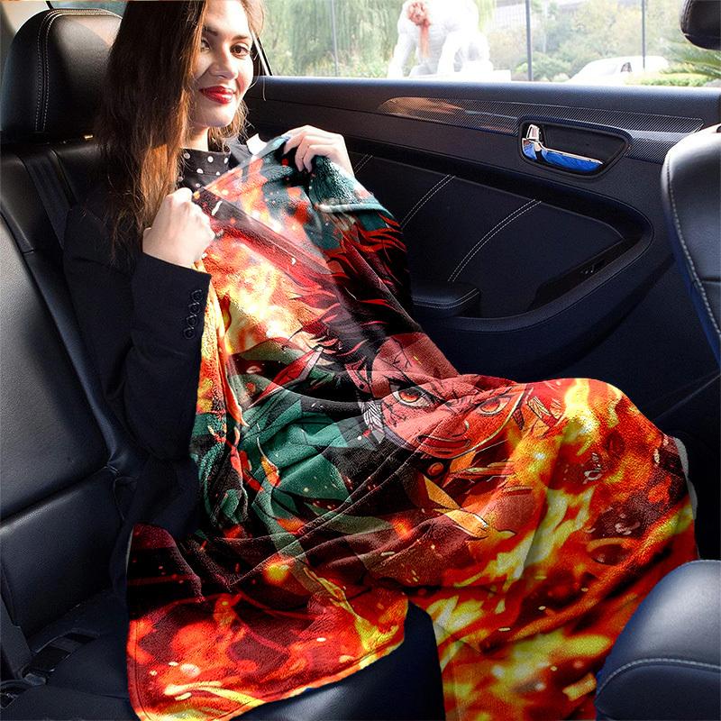 1pc, Anime Demon Slayer Tanjiro Kamado Flame Suit Cosplay Blanket, Home Decor, Couch Throw, Outdoor Blanket, Gift, Flannel Coverlet for Bedroom, Livin