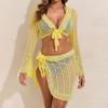 Women's Two-Piece Fashionable Sexy Bikini Set With Lace Long-Sleeve Cardigan,